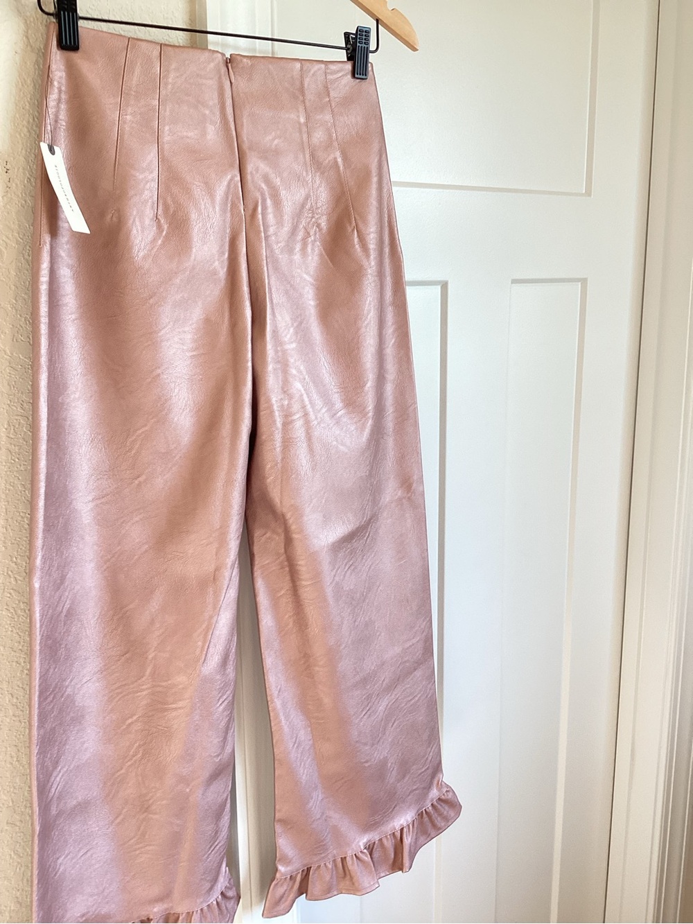 Anthropologie Colette Pants Maeve Cropped Wide Leg Ruffle Faux Leather New 26 - Picture 9 of 10